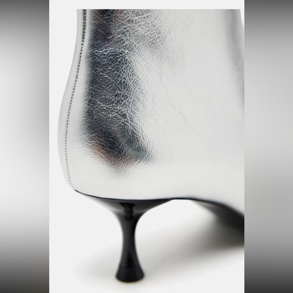 Zara Metallic Kitten Heel Ankle Boots Metallic Effect Thin Heel Pointed Toe NWT - Picture 7 of 11